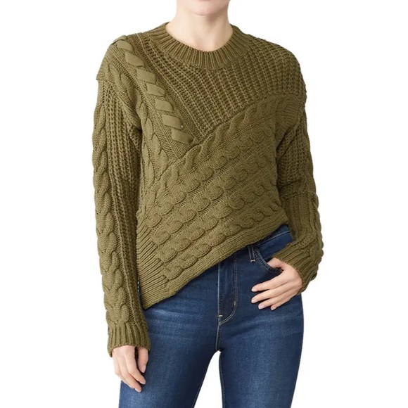 Line & Dot Sweaters - Line + Dot Olive Asymmetric Sweater medium